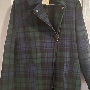Forever 21 Green and Blue Plaid Pea Coat